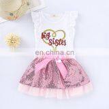 Summer Girls Clothing Set Sleeveless Letter T-shirt Lace Sequin Skirt Outfits Kids Toddler Girls Clothes thumbnail-4