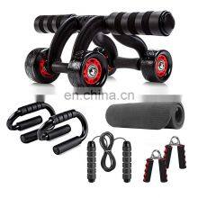 Factory customized 4 wheel AB roller with pvc jump rope S type push ups stands With yoga mat