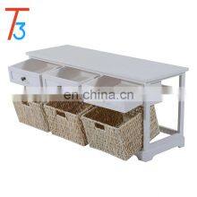 Wooden Shoe Storage Wicker Basket Bench Seat Hallway Organizer thumbnail-3