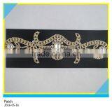 Gold Rhinestone Trimming Jewelry Applique Sew on Banquet Garment Rhinestone Patch 9x19cm thumbnail-2