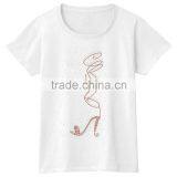 Red high heels short sleeves rhinestone girls soft cotton plain tshirts