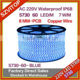 220V AC LED Strip Light 100M BLUE SMD 5630 60 LED/M Waterproof IP67 LED Stripe 100M/Roll Copper wires High Brightness                        
                                                Quality Choice