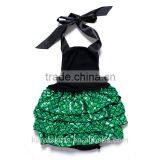 Wholesale Black Sequin Green Mermaid Halter Stylish Baby Romper Dress Summer thumbnail-2