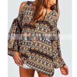 2014 New Fashion Aztec Print Cut Shoulder Blouse For Women L1822