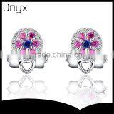 925 sterling silver angel wings blue and pink zircon ear studs