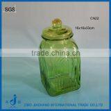 green square glass nut storage jar with lid