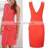 Women Sleeveless Pleated V Back Zip Shift Peach Pink Dress thumbnail-1