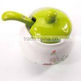 Set Of 3 White Flower Printed Round Ceramic Spice Container Spice Jar With Lid thumbnail-5