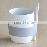 Solid White Ceramic Mug with Silicon Grip and Spoon