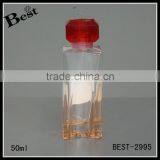 Best Sellers Cosmetic Packaging Beautiful Crystal Glass Bottle 50 ml Rectangle Perfume Bottle Glass With Red Plastic Cap