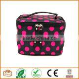 Double Layer Cosmetic Bag Black With Pink Dot Travel Toiletry Cosmetic Makeup Bag Organizer With Mirror thumbnail-1