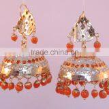 JADAU GOLD PLATED Dangler ORANGE JHUMKA TEMPLE EARRINGS Real Look thumbnail-3