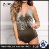MGOO Fashion Apparel Factory Custom Surplice Velvet Bodysuits Olive Corduroy Women Blouses Backless Lacing Up thumbnail-1