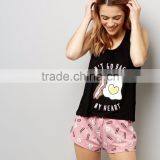 Sleeveless Women Pyjama Set 100% Cotton Playsuit Printed All Over Bacon Vest and Egg Print Shorts thumbnail-5