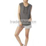 2016 Ladies Grey Plain Black Oversized Sleeveless Pullover Hoodies With Hood thumbnail-4