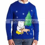 Men Blue Sweater Sad Snowman Pattern Christmas Ugly Sweater
