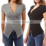 Zm50288b 2017 Latest Ladies Cloth Europe Slim v Neck Short Sleeve Women t Shirt thumbnail-1
