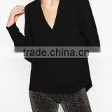 Runwaylover EY2376B Ladies 2017 Deep V-Neck Sexy Pure Color Blouse thumbnail-3