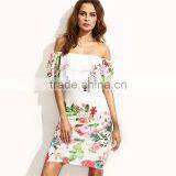 Floral Printed Long Maxi Dress Summer Party Off Shoulder Chiffon Dress Apparel thumbnail-3