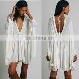 High Quality Raw Hem Cotton Gauze Dress Fashion High Low Tunic Dress thumbnail-2