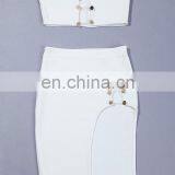 Hot Sell Clothing Women Black White Sexy High Split Two Pieces Set Bandage Midi Club Dress thumbnail-4