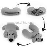 Microbeads Spandex Reversible U Shape Neck Pillow Case Fashion Cartoon Soft Plush Pink Dog Toy 2 in 1 Travel Neck Rest Pillow thumbnail-6