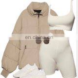 Classic Korea Stylish Cotton Padded With Zip Pockets Women's Zip up Rib Cuff Winter Puffer Jackets Coats thumbnail-5