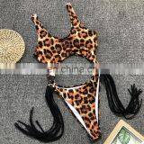 2019 Summer Leopard Beach Sexy Cutout Steel Ring Fringe One-piece Bikini With Chest 5colors thumbnail-3