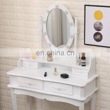 Bedroom Vanity Dresser Light Wood Dressing Table With With 10 Led Bulbs thumbnail-2