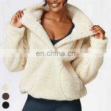 Women Windbreaker Fitness Sports Shaker Top Winter Warm Polar Fleece Breasted Drawstring Outdoor Jackets Women Yoga Jacket thumbnail-1