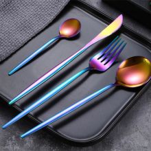 Rainbow Colored Stainless Steel Western Cutlery Set Knife Fork Spoon Restaurant Tableware