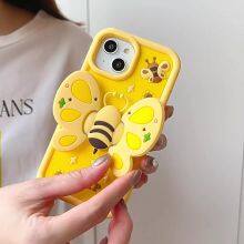 Cartoon Creative Bee Stand Phone Case for Phone 16 15 14 13 12 X XR XS Pro Max Fall Proof Soft Silicone Shockproof Cover thumbnail-2