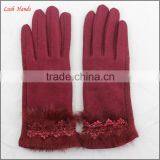 Ladies Cheap Spring Driving Red Micro Velvet Hand Gloves With Rabbit Fur thumbnail-1