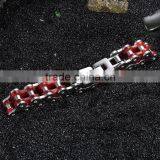 Motorcycle Bike Chain Bangle Design Stainless Steel Silver Red Plated Unisex Bracelet thumbnail-4