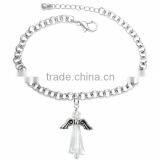 Silver Tone Winged And Genuine Aurora Borealis Crystal Angel Charm Chain Link Bracelet thumbnail-1