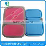 BPA Free Eco Pink or Blue Folding Silicone Compartment Lunch Box thumbnail-2