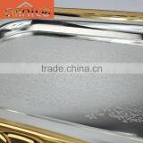 Hot Selling Hotel Items Serving Tray Silver Plating With Gold Edge/ss410 With Zine-alloy Handles Serving Tray thumbnail-2