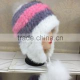 2015 New fashion women mink fur hat with two fur balls hot sale