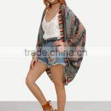 Kimonos Latest Fashion Design Women Clothing Multicolor Vintage Print Tie-dye Trim Kimono thumbnail-2