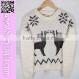 White Snowflake Christmas Knitted Sweater With Deer thumbnail-1