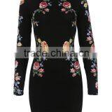 2016 Autumn New Arrival 3D Floral Print Stand Collar Bodycon Dresses Black Long Sleeve Midi Dresses OXL141117 thumbnail-6