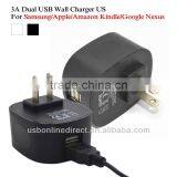 Hot Sale 5V 3.1A Dual Usb Wall Charger AC Power Adapter for Samung/Apple/Amazon Kindle/Google Nexus,2 Port Usb Charger US Plug thumbnail-1