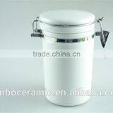 Tea Sugar and Coffee Canister, White Kitchen Canister Storage With Matel Lid thumbnail-1