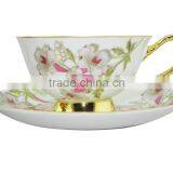 Hot Wholesale 200ml Bone China European Style Flower Pattern Coffee Cup With Saucer Set for Birthday Gift