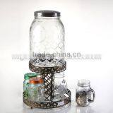 Rooster Shaped Glass Dispenser With Metal Stand With Six Mason Jar Sets thumbnail-2