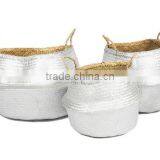Metalic Silver Seagrass Basket/ Laundry Seagrass Storage Basket/ Decor Basket thumbnail-3
