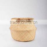 Seagrass Storage Baskets With Leather Hanldes, Belly Decorative Seagrass Baskets thumbnail-3