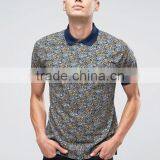 Cheapest Custom Short Sleeve Button Placket Paisley Printed Design Navy Men's 100% Cotton Jersey 200g Casual Polo Shirt thumbnail-1