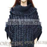 CX-B-73 Women Sweater Black Knitted Genuine Rabbit Fur Shawl thumbnail-1