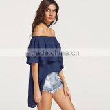 Maxnegio New Summer Ladies Sexy Crop Top off Shoulder Blouse Korean Clothes thumbnail-3